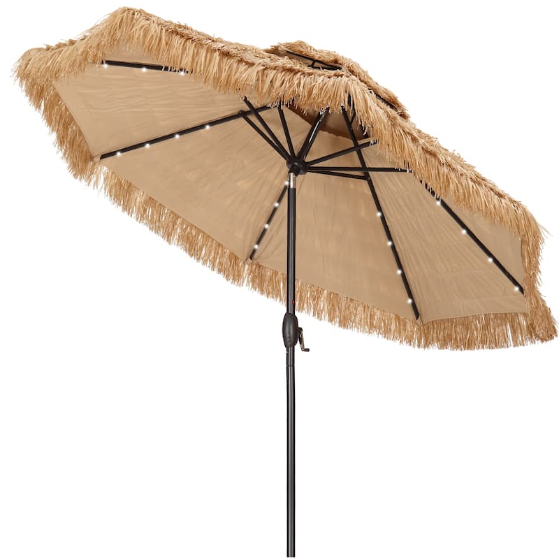 Autlaycil 9ft Hula Thatched Tiki Umbrella with Crank And Lights(No Base)