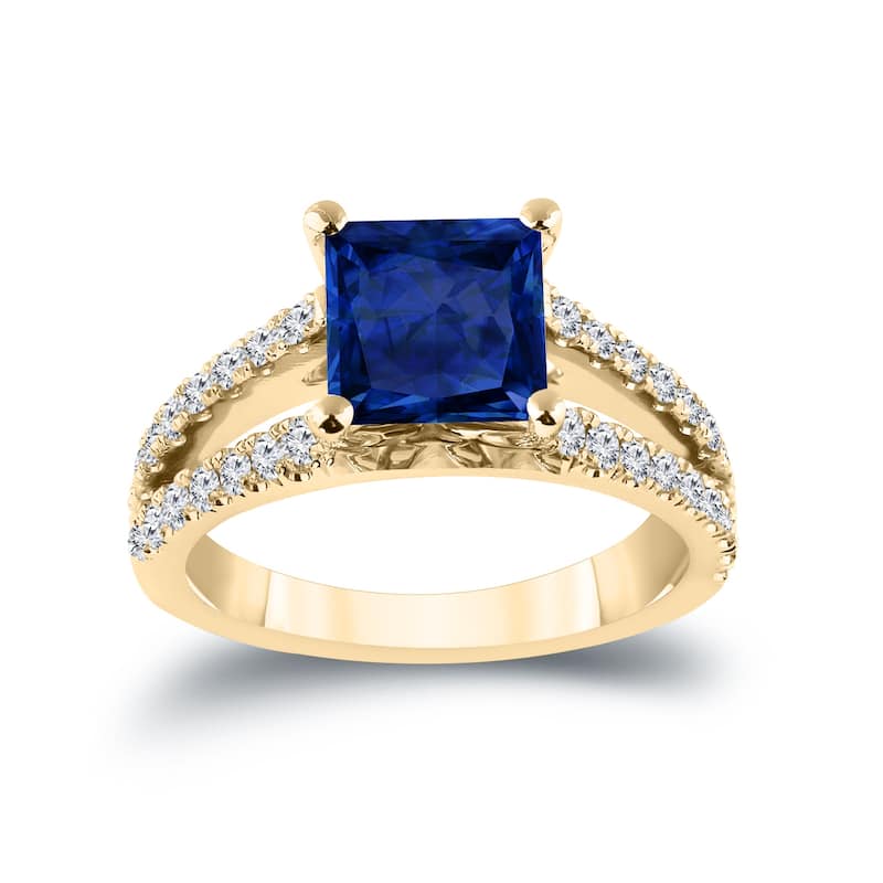 Auriya 14k Gold 2ctw Princess-cut Blue Sapphire and Diamond Engagement Ring 1/2ctw (H-I, SI1-SI2)