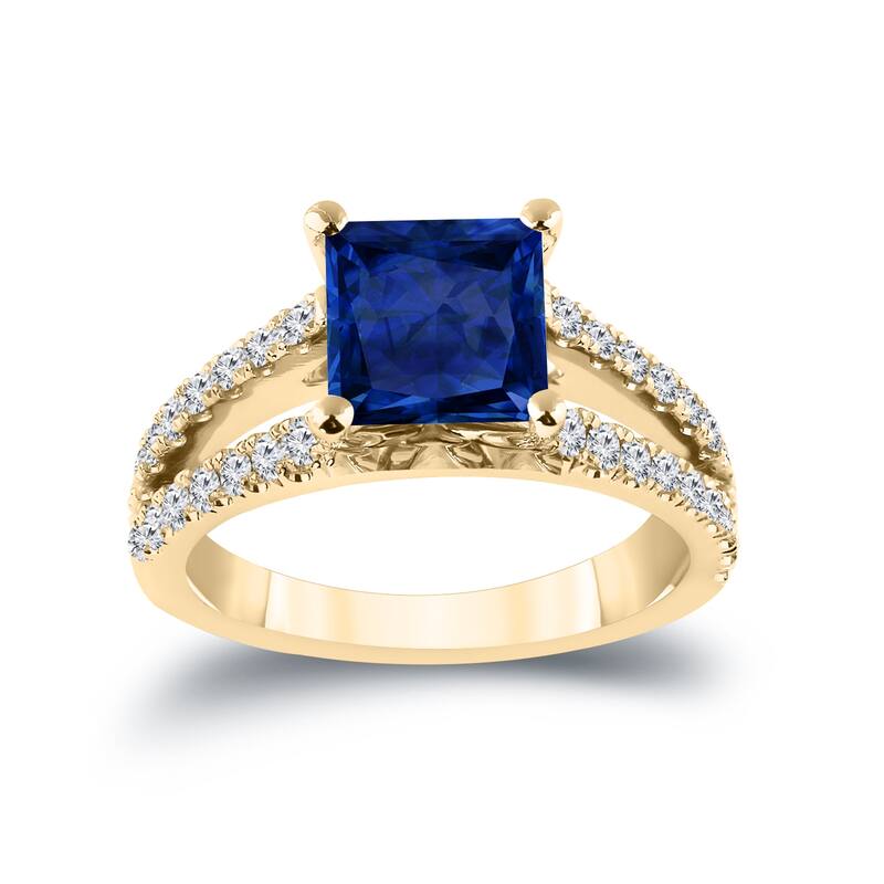 Auriya 14k Gold 2ctw Princess-cut Blue Sapphire and Diamond Engagement Ring 1/2ctw (H-I, SI1-SI2) - Yellow - 4.5