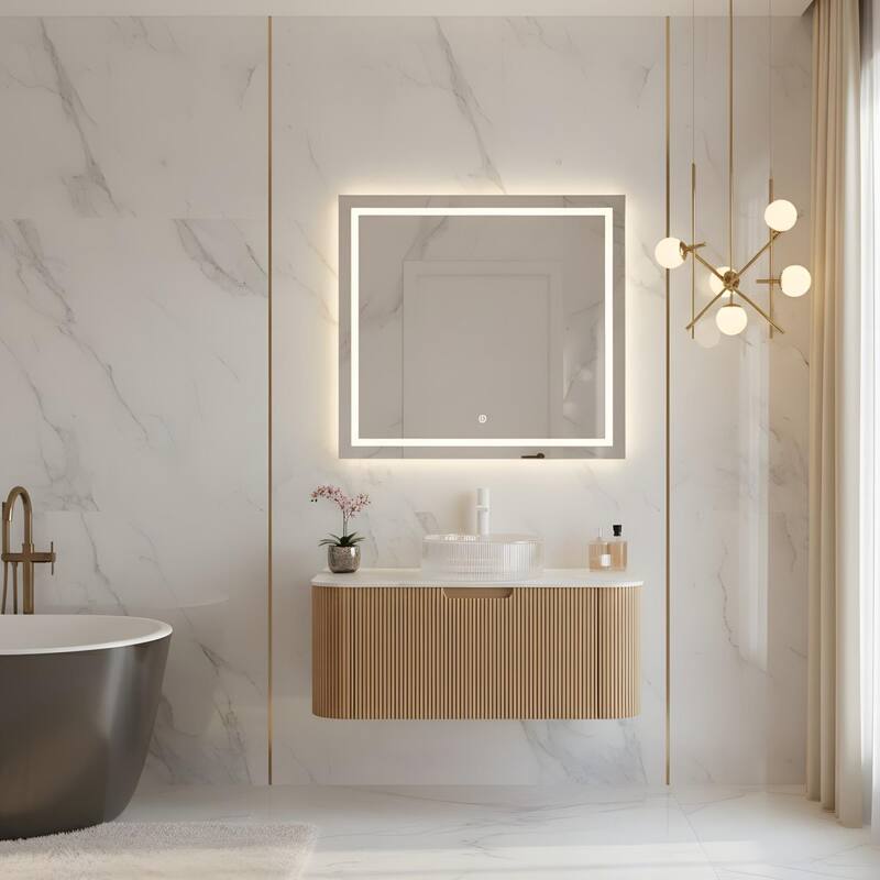 Floating Bathroom Vanity with Transparent Round Glass Basin