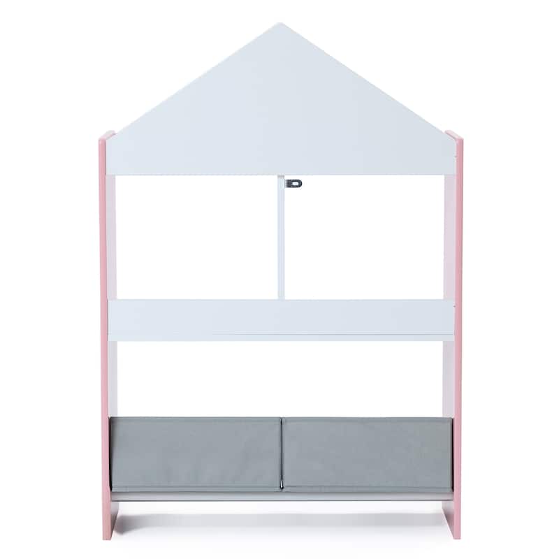 Children's Multi-Functional House Bookcase Toy Storage Bin Floor Cabinet with Blackboard