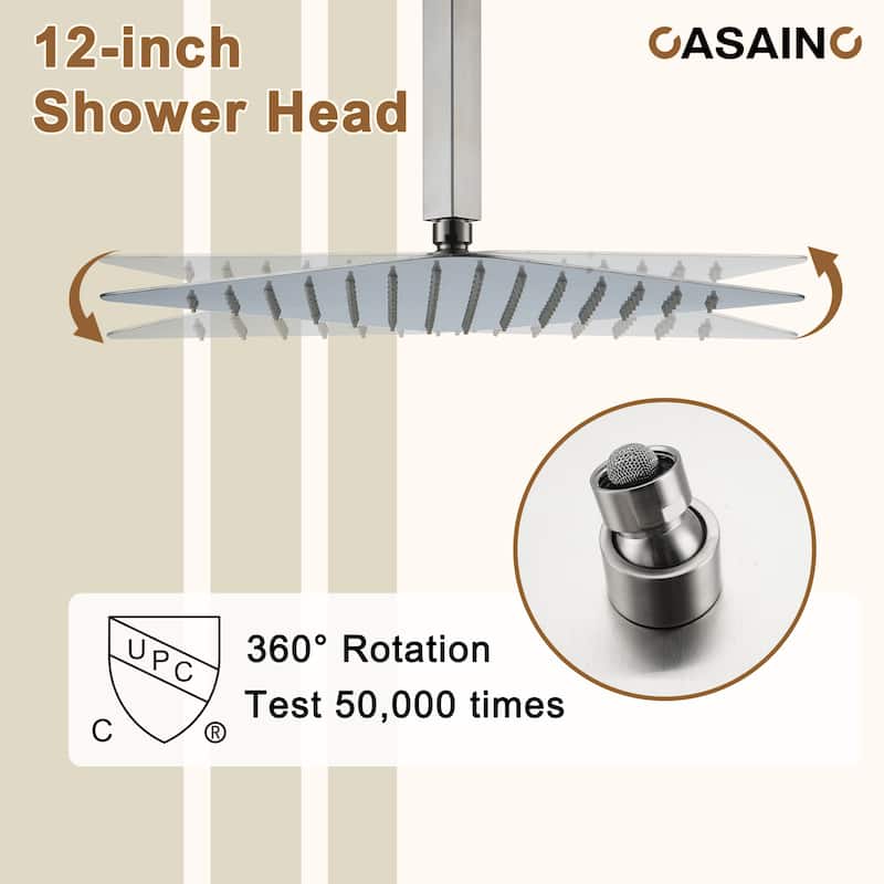 Luxury Thermostatic Shower System 3-Spray Patterns Ceiling Mount Fixed Shower Head and Handheld Spray with 6 Body Jets
