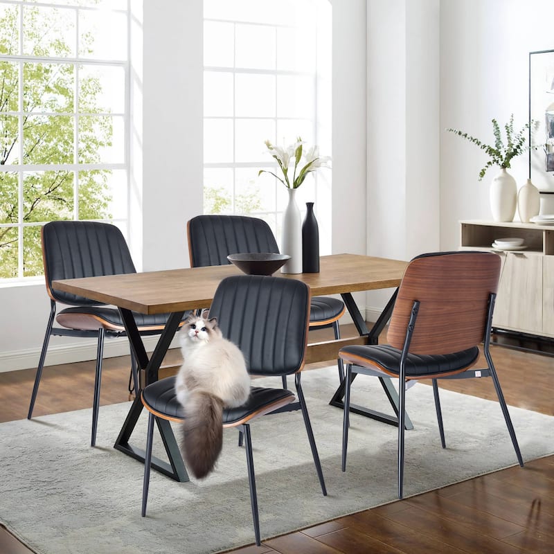 Mid Century Modern Retro Leather Dining Chair with Bentwood (Set of 4)