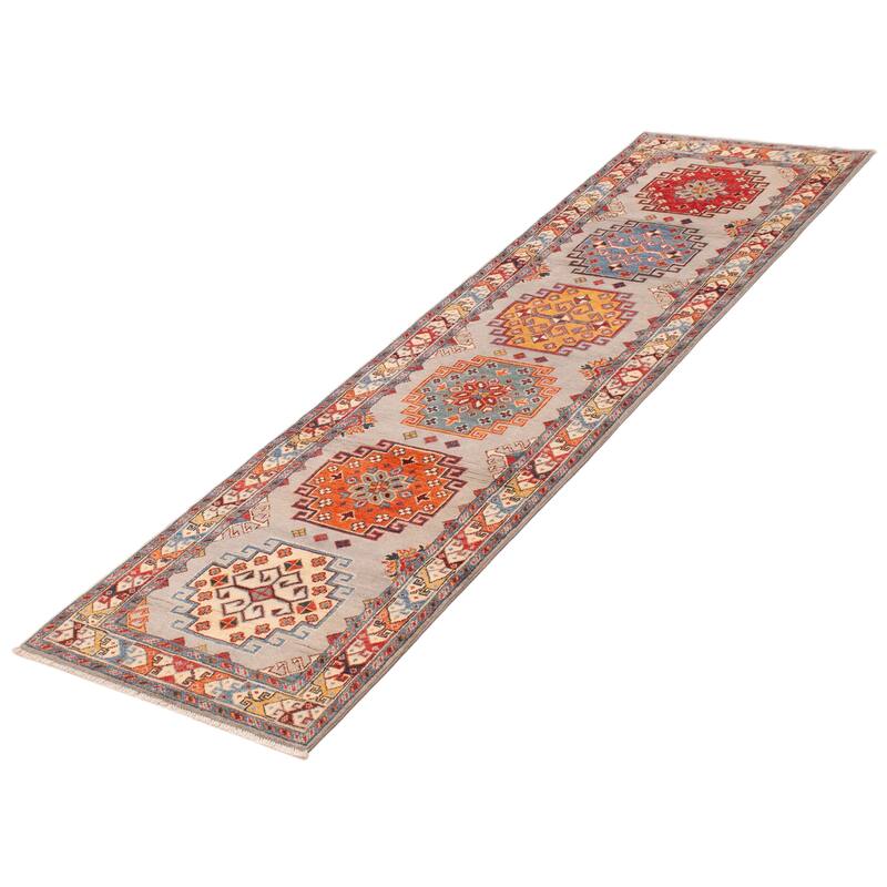 ECARPETGALLERY Hand-knotted Uzbek Ghazni Grey Wool Rug - 2'9 x 9'9