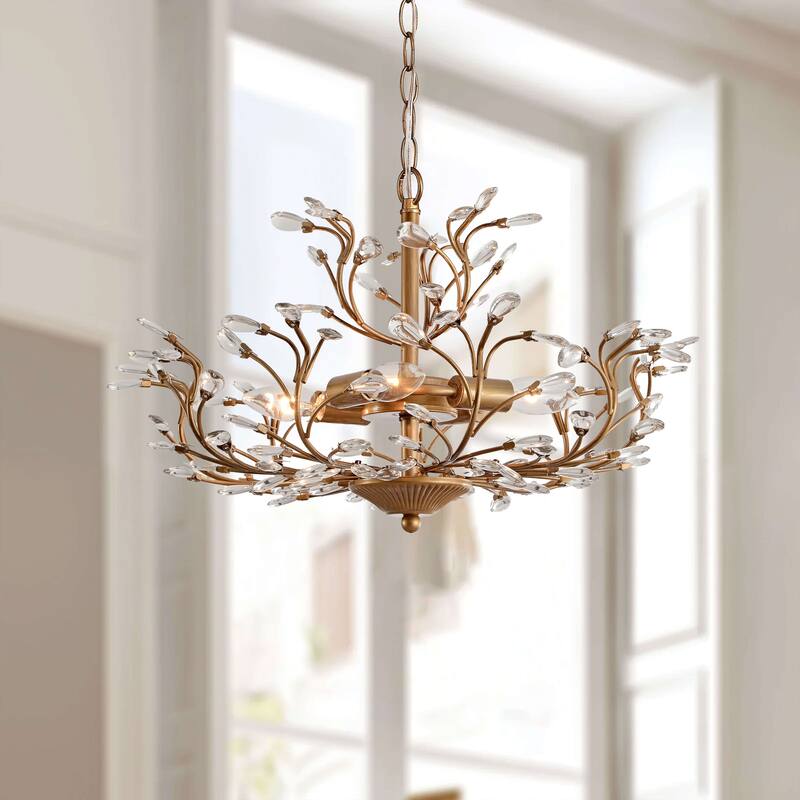 Flavia 4-light Crystal Beaded 9-Branch Chandelier. - Brushed Brass.