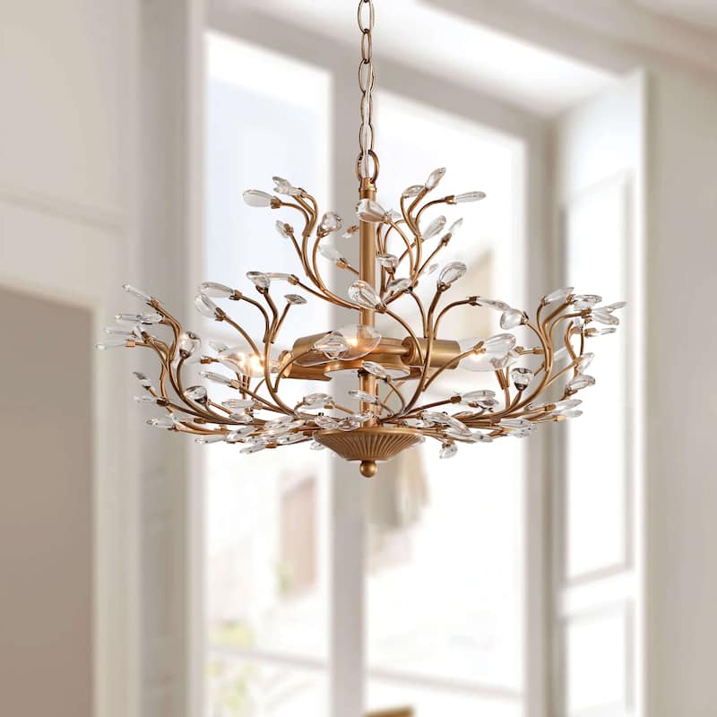 Flavia 4-light Crystal Beaded 9-Branch Chandelier - Brushed Brass