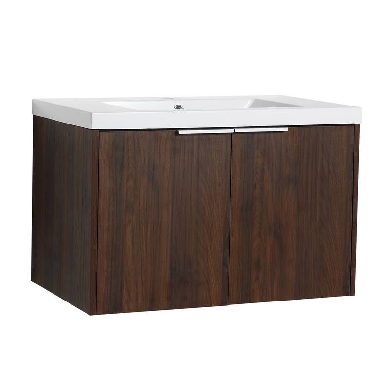 Modern Floating Bathroom Vanity with Single Resin Sink, Soft-Close Doors, Ample Storage, and Luxury Metal Handles