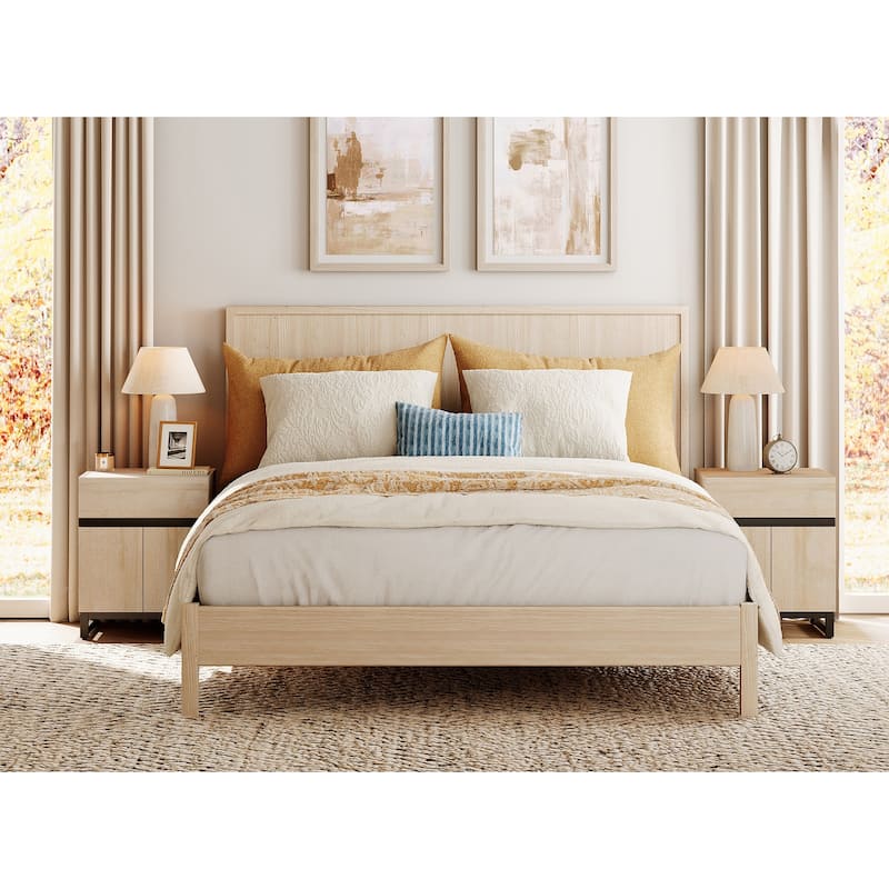 WAMPAT Modern Nightstand with 1 Drawer & 1 Storage Cabinet, Farmhouse Bedside Table with 2 Open Door forBedroom - Beige - 2-drawer