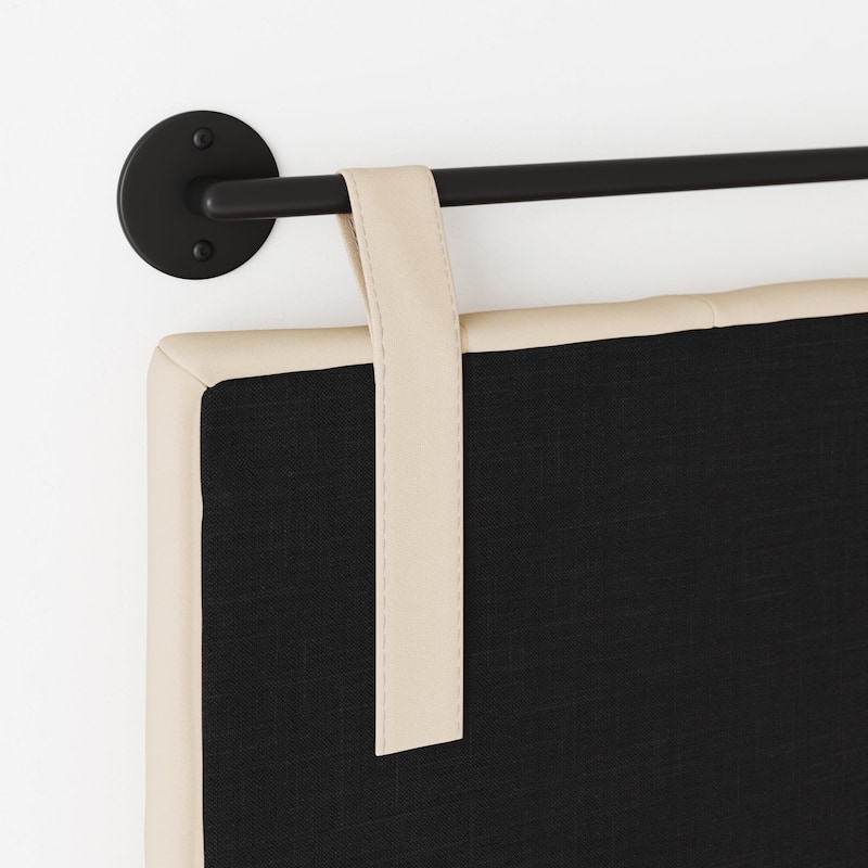 Nathan James Remi Wall Mount Tufted Headboard with Adjustable Straps and Black Metal Rail