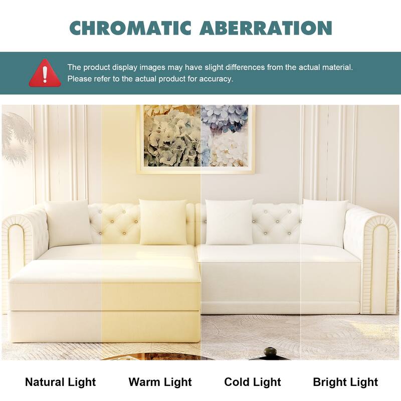 90.6" Velvet Pull Out Sofa Bed, 3-in-1 Convertible Sleeper Sofa with Movable Ottoman, Modern Button Tufted Chesterfield Sofa