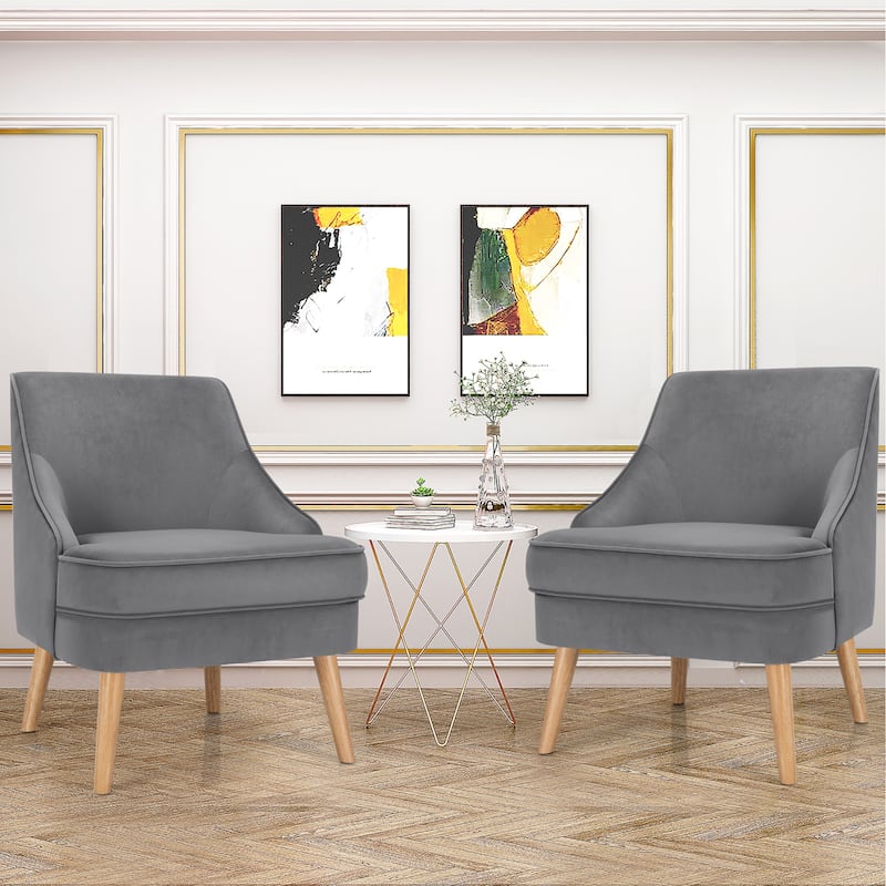 Costway Set of 2 Accent Chairs Velvet Single Sofa Chair w/Rubber Wood