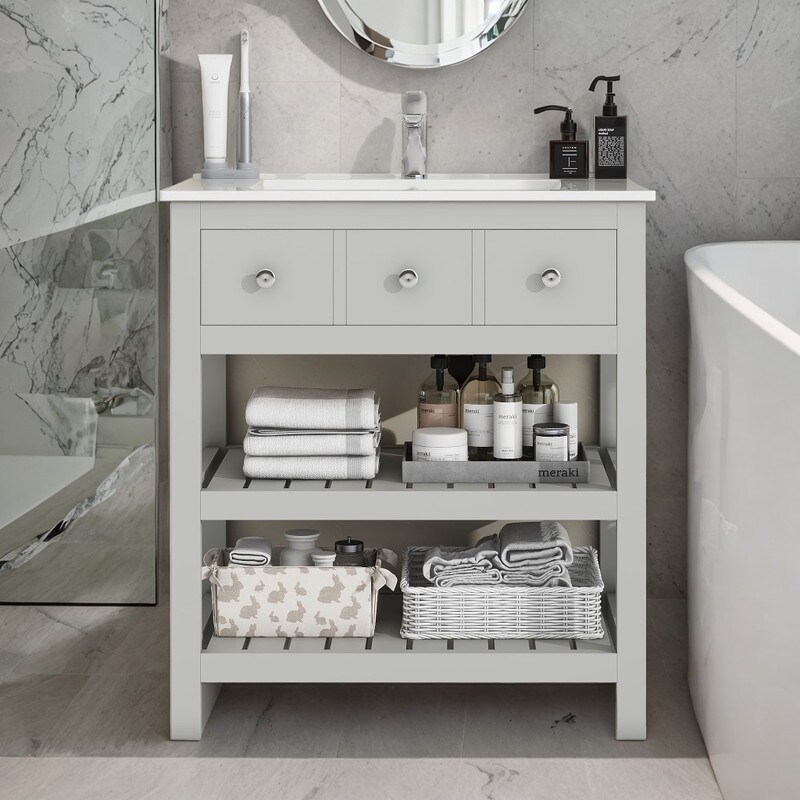 Bathroom Counter Organizer, 2 Tier Vanity Tray, Multi Purpose Bathroom  Counter Shelf - Grey