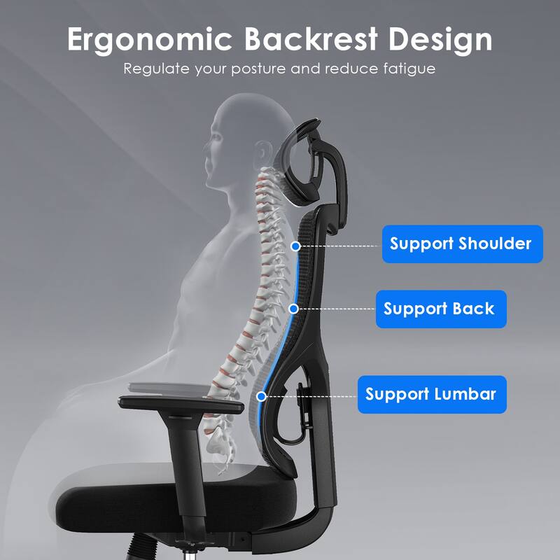 Ergonomic Office Chair,Mesh Desk Chair with Adjustable Lumbar Support and Headrest,Computer Chair with 3D Armrest Swivel Chair