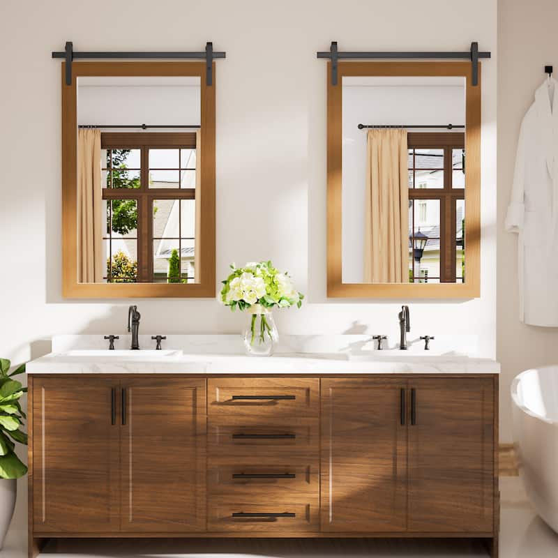 Farmhouse Barn Door Solid Wood Frame Bathroom Vanity Wall Mirror