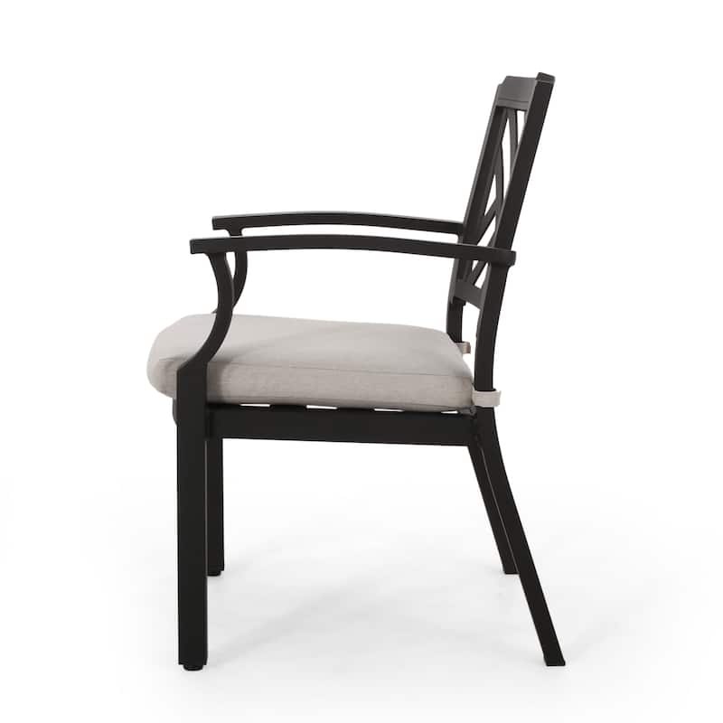 Roomfitters Accent Outdoor Dining Chairs, Set of 2 in Light Beige and Antique Matte Black, Stylish and Durable Aluminum Design