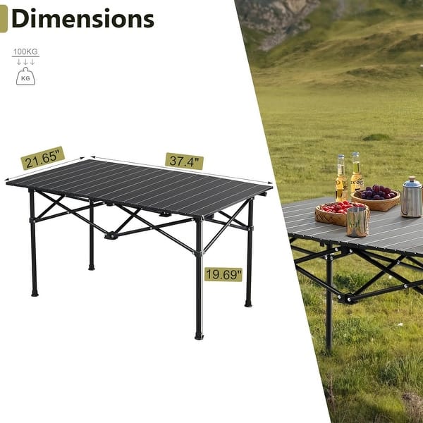 dimension image slide 2 of 3, Aluminum Roll-Up Camping Table w/Bag for Outdoor/Travel
