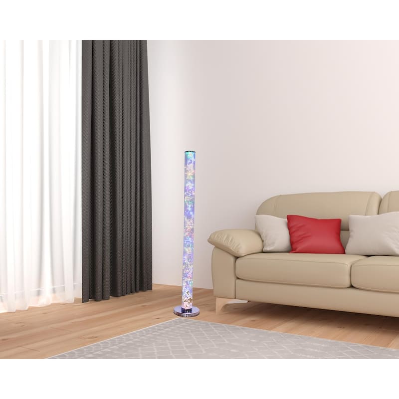 Silver Metal LED Column Floor Lamp Drum Shade with Clear Acrylic - 7.8” x 7.8” x 49” (D x W x H)
