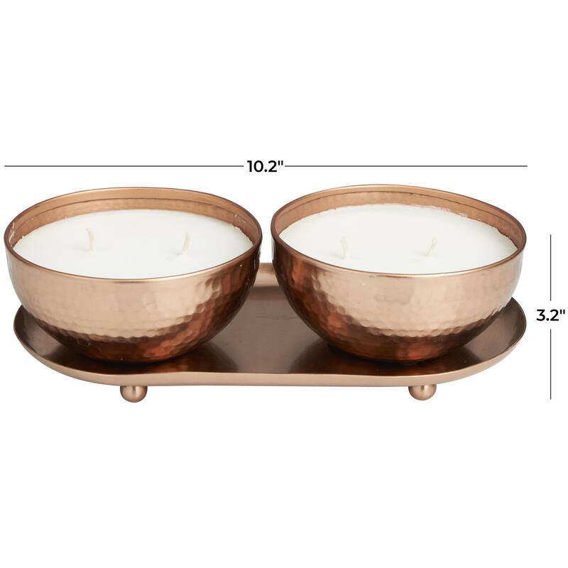 Metal Scented Hammered 12 oz 2 Wick Decorative Candle with White Wax - Set of 2 Gold, Copper, Silver - Roche River Decor