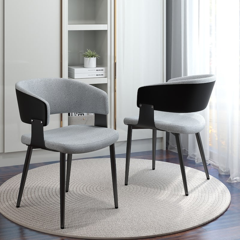 Modern Upholstered Dining Chairs with Wing Back and Black Metal Tapered Legs (Set of 2) - N/A - Grey/Black