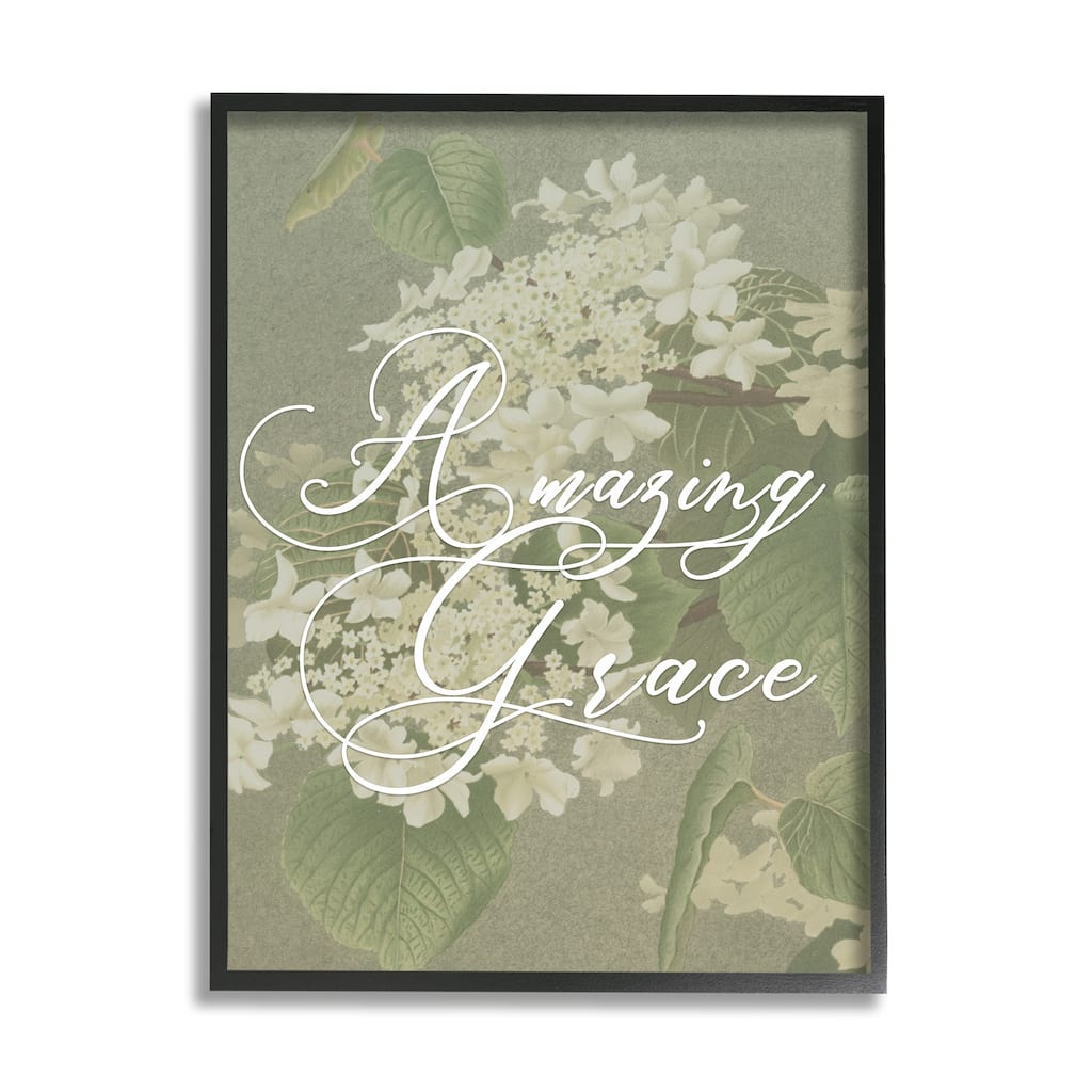 Stupell Amazing Grace Phrase Vintage White Flower Blossoms Framed Wall Art - Green