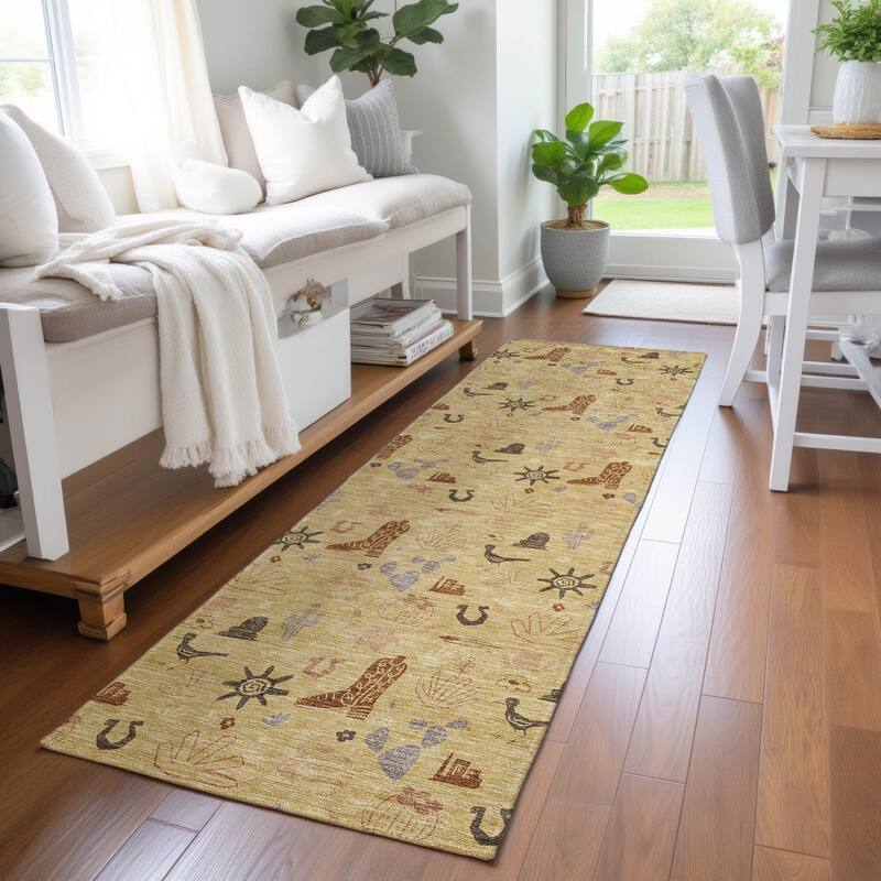 Machine Washable Indoor/ Outdoor Cowboy Ranch Chantille Rug