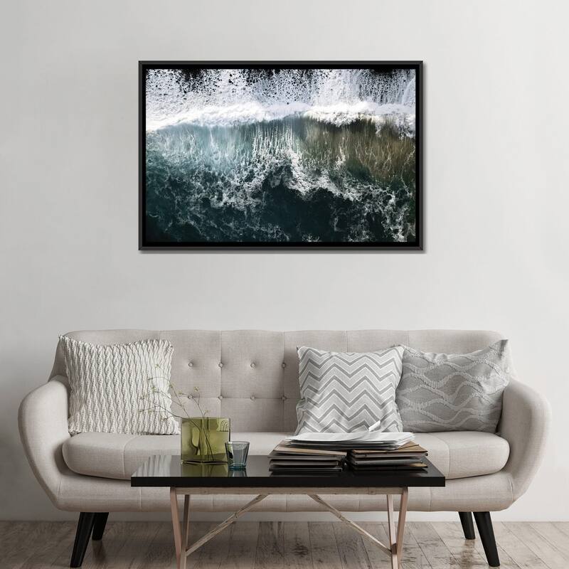 iCanvas "Oceanscape With Waves Coming Onto A Black Beach" by Michael Schauer Framed Canvas Print