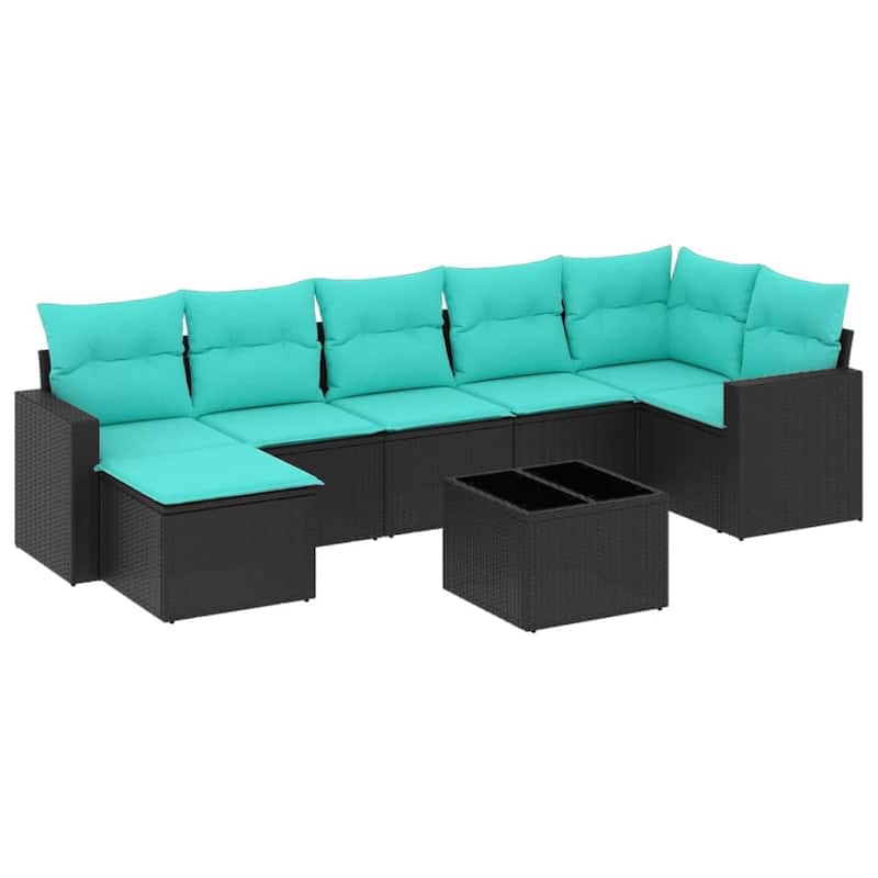 vidaXL 7/8 Piece Patio Sofa Set with Cushions Black Poly Rattan - 24.4" x 24.4" x 27.2"