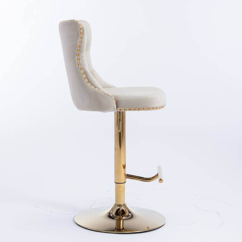Adjustable Barstools Set of 2 Swivel Velvet Upholstered Accent Chairs with Tufted and Footrest for Home Pub and Kitchen Island