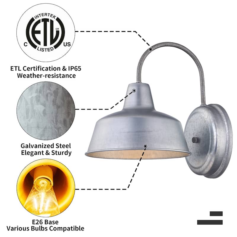 2 Pack 1-Light Outdoor Barn Light With Galvanized Finish - 8.35"x10.65"x11"