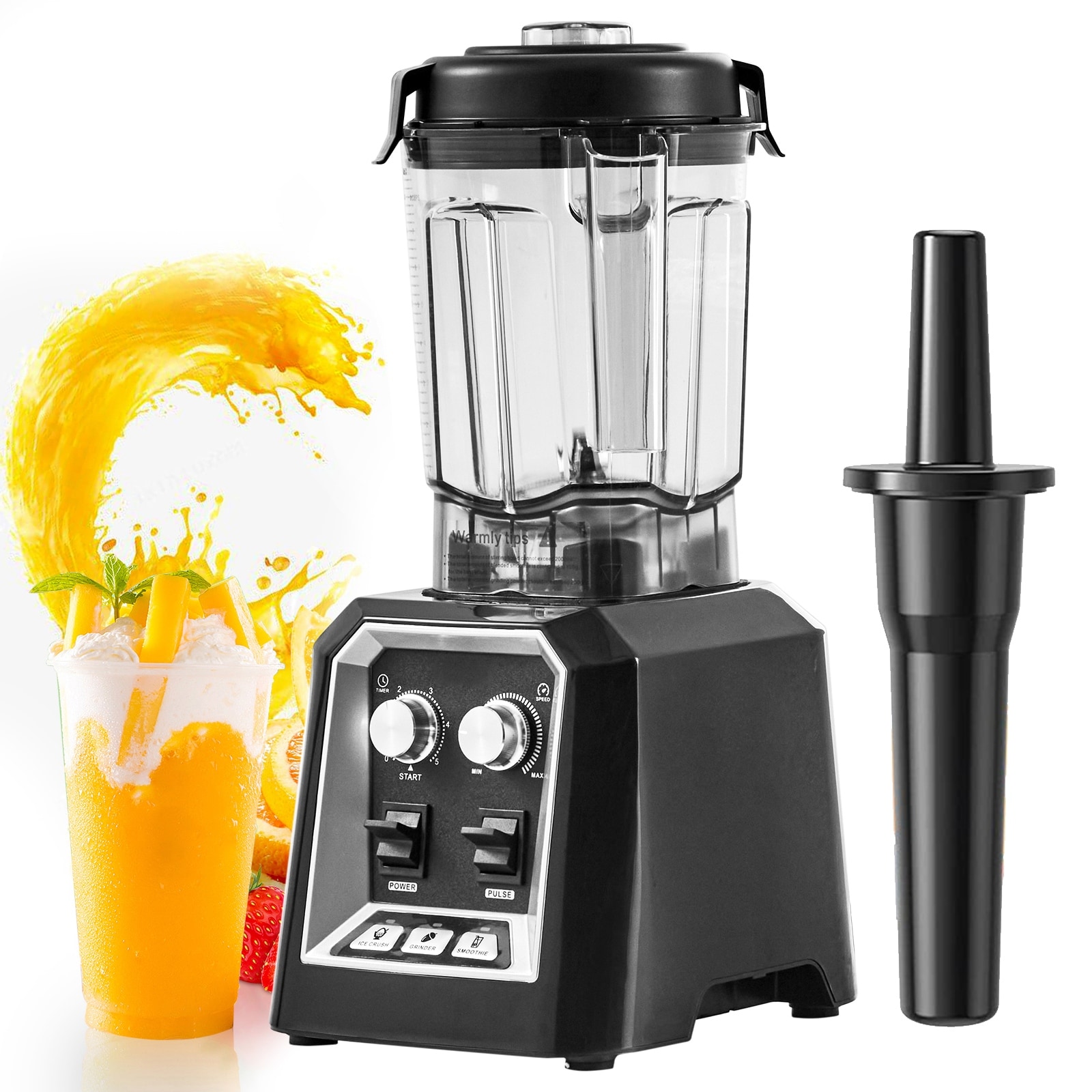 Professional Blender, Commercial Countertop Blenders, 68 oz Glass Jar Blender Combo, Stainless Steel for Frozen Drinks