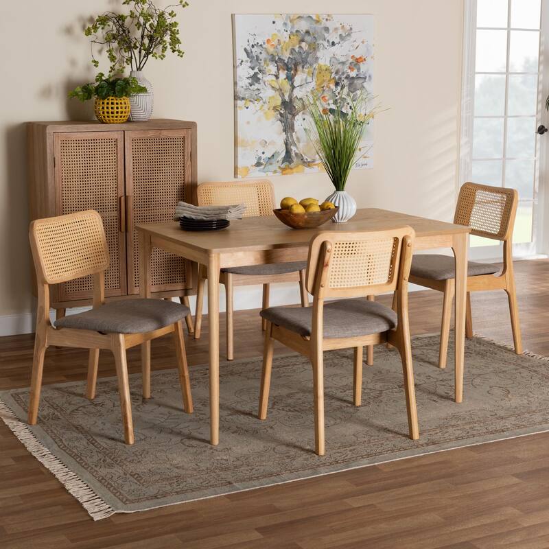 Dannon Mid-Century Modern Fabric and Finished Wood Dining Set