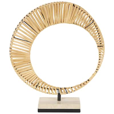 Rattan Abstract Handmade Mobius Strip Inspired Decorative Sculpture with White Marble Base - Brown - Roche River Decor