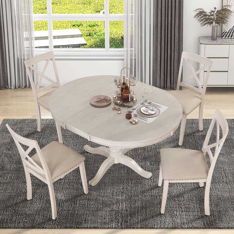 Modern Dining Table Set for 4,Round Table and 4 Kitchen Room Chairs,5 Piece Kitchen Table Set for Dining Room,Breakfast Nook