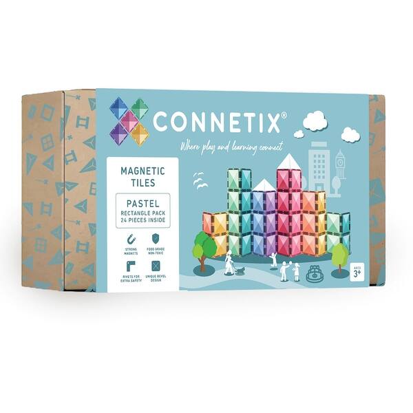 slide 2 of 6, Connetix Magnetic Tiles Pastel Rectangle Pack, 24 Pieces Pastel - Kids