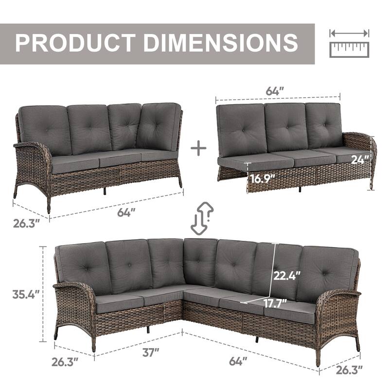 Gymojoy L-Shaped Outdoor Sectional Sofa Set, PE Wicker Couch with Water-Resistant Olefin Cushions