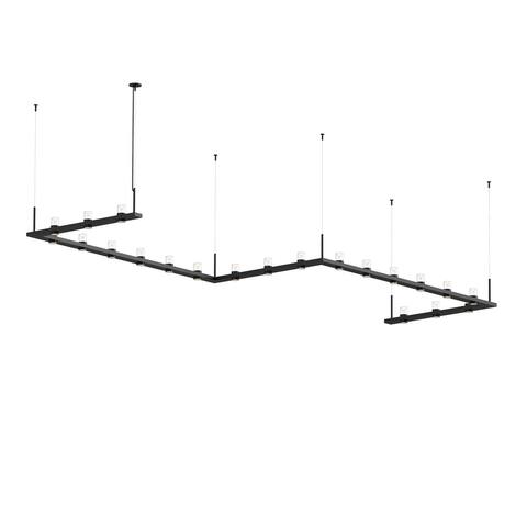 Sonneman Lighting Intervals 21-light Satin Black LED Zig Zag Pendant, Clear w/ Etched Cone Shade