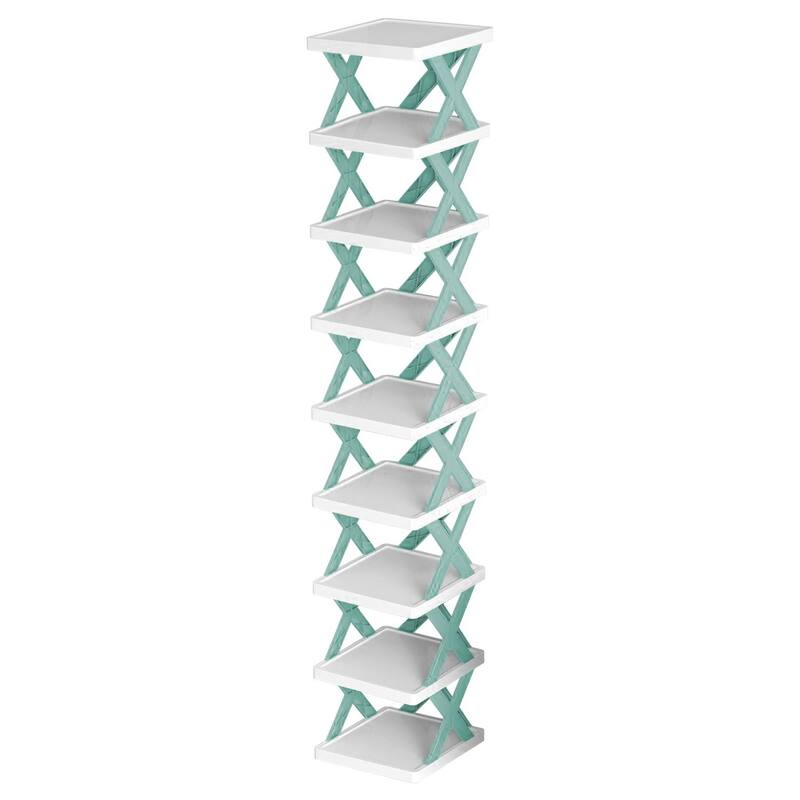 9 Tier Narrow Shoe Rack Free Standing Vertical Shoe Organizer Plastic Shelf Closet