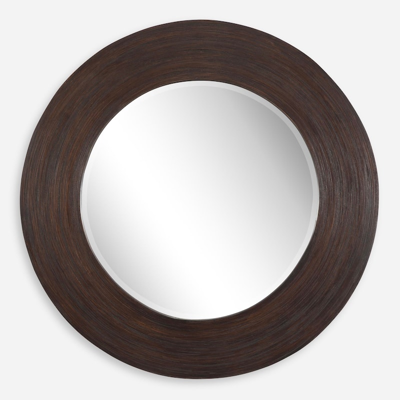 Uttermost Dutton Dark Walnut Round Mirror - 36"W x 36"H x 1.5"D