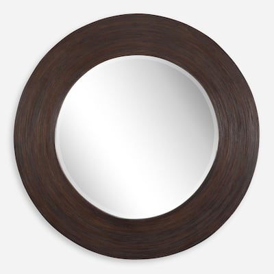 Uttermost Dutton Dark Walnut Round Mirror - 36"W x 36"H x 1.5"D