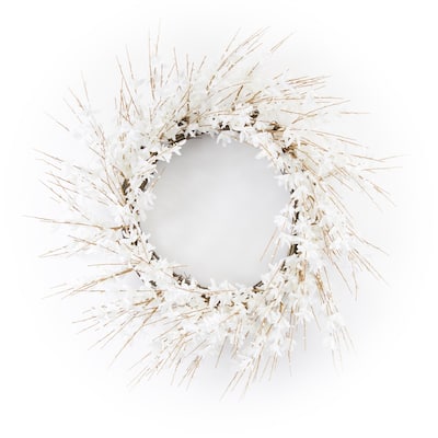 White Blossom Twig Spring Floral Wreath, 25-Inch