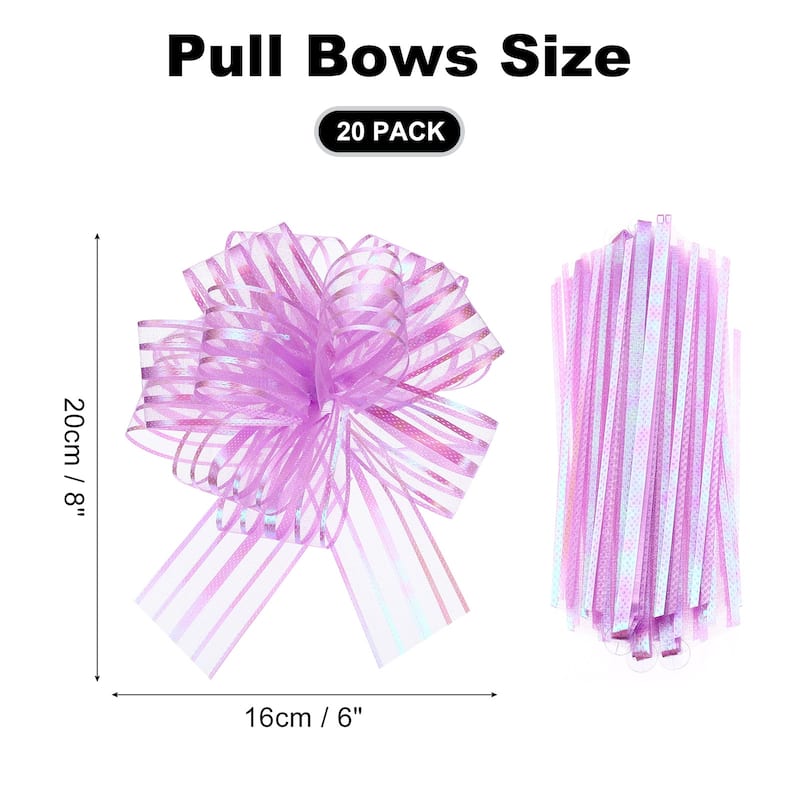 20pcs Pull Bows 6.3 Inch Wide Ribbon Gift Bows for Gift Wrapping - Light Purple