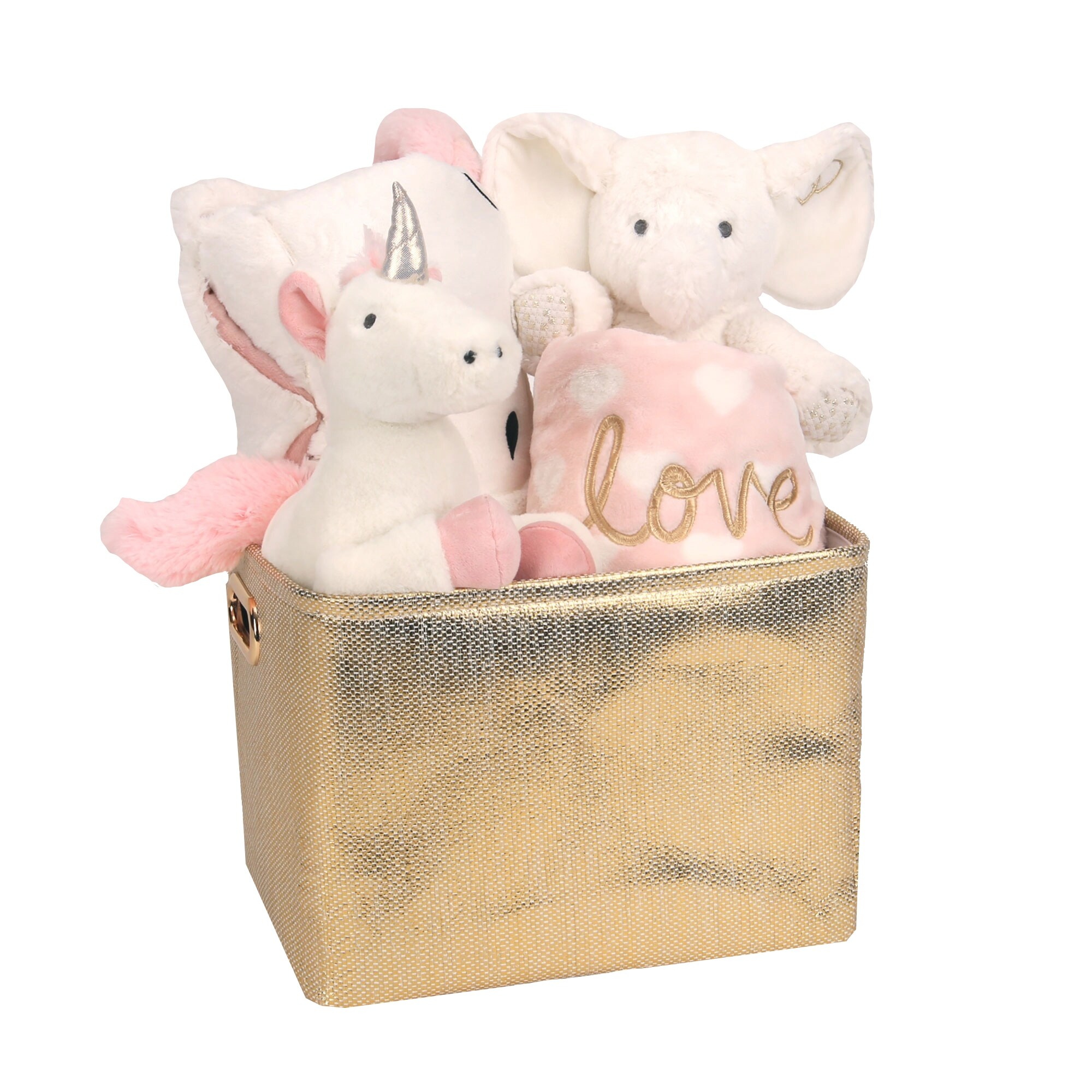 Shop Lambs Ivy Pink Gold 5 Piece Baby Gift Basket For Baby Shower Newborn Welcome Home Overstock 30240907