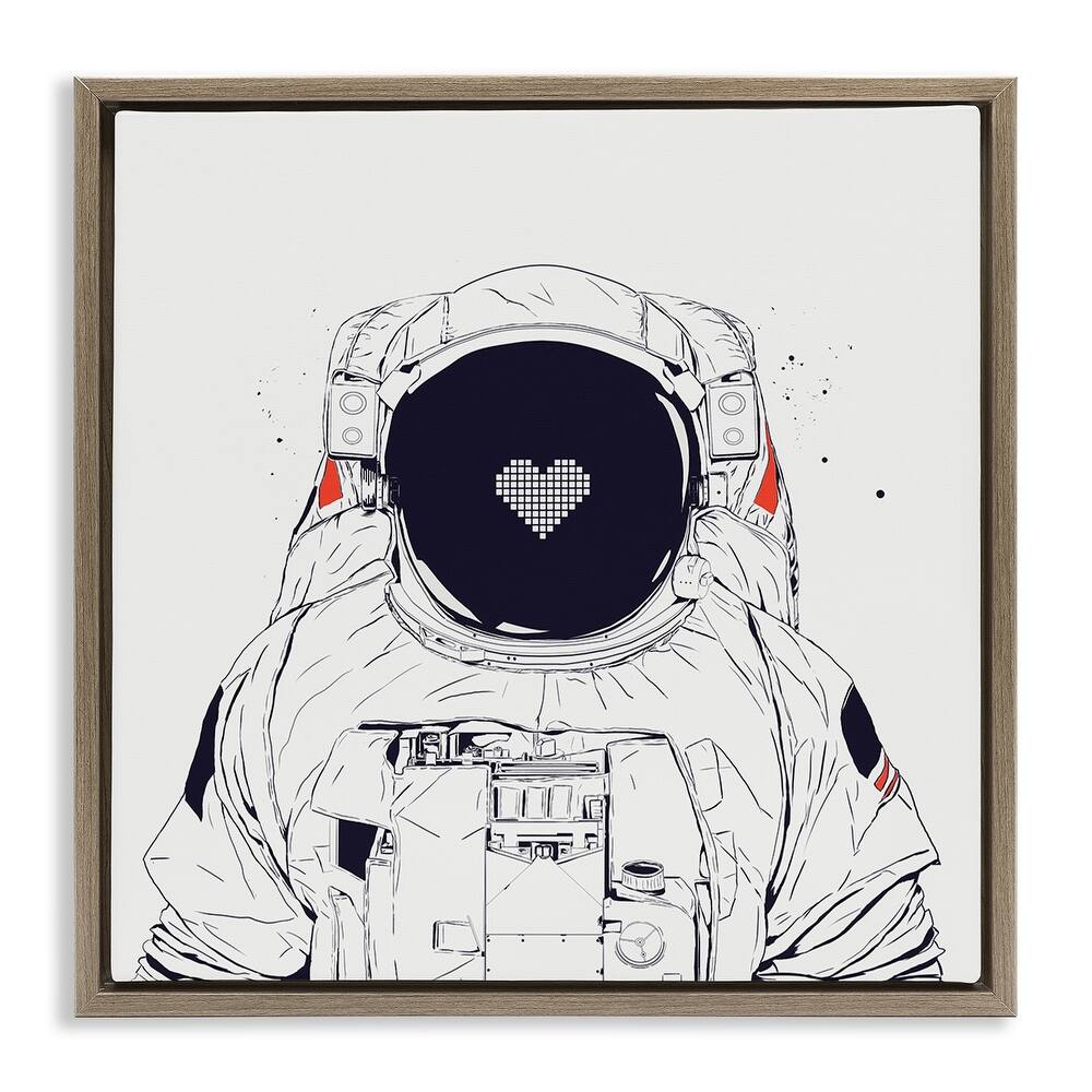 Stupell Minimal Astronaut with Heart Framed Floater Canvas Wall Art Design By Balazs Solti