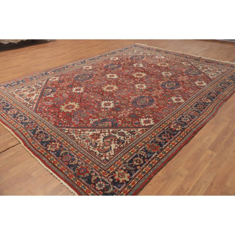 Hand Knotted Oriental 100% Wool Carpet Traditional Floral Red Mahal Area Rug - 12' 0'' X 8' 11''