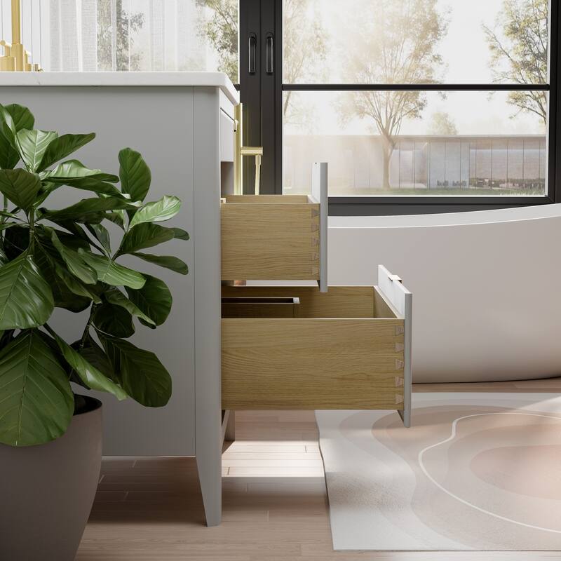 Modland 36" Freestanding Bathroom Vanity with Carrara Marble Top, Soft-Close Drawers, Fully Assembled, Green/Grey - 36 inch