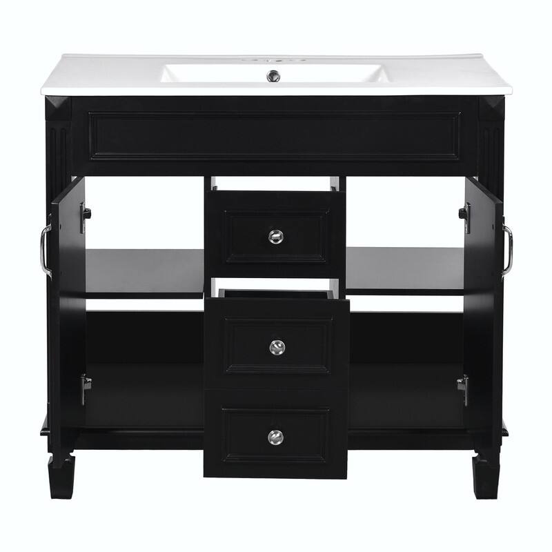 36'' Modern White Bathroom Vanity with Top Sink, Mirror Cabinet