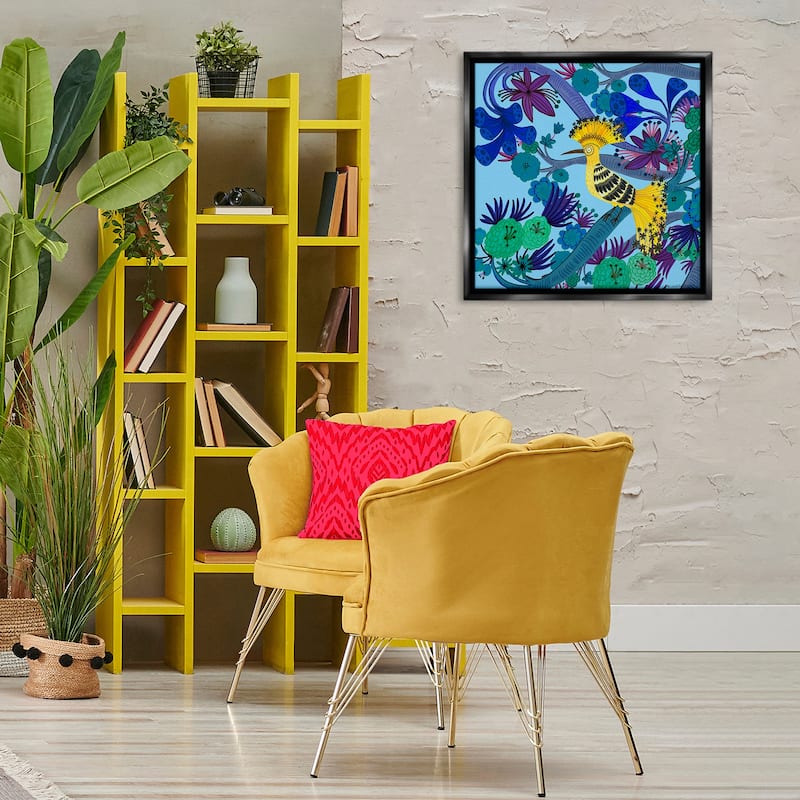 Stupell Whimsical Yellow Bird & Flowers Framed Floater Canvas Wall Art Design By Kay Widdowson
