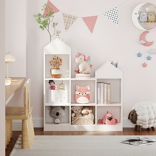 Toy Storage Organizer 7-Cubby Kids Bookshelf White Bookcase