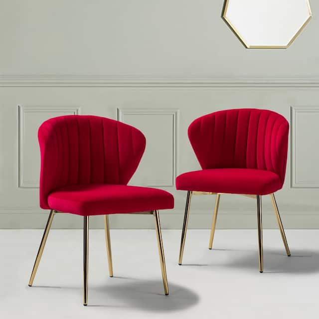 Milia Upholstered Premium Velvet Dining Chair (Set of 2) - RED