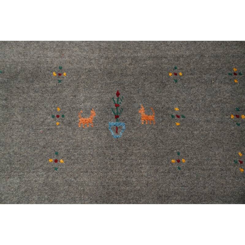 Hand Knotted Oriental 100% Wool Carpet Tribal Solid Greys & Charcoal Gabbeh Area Rug - 12' 4'' X 9' 0''